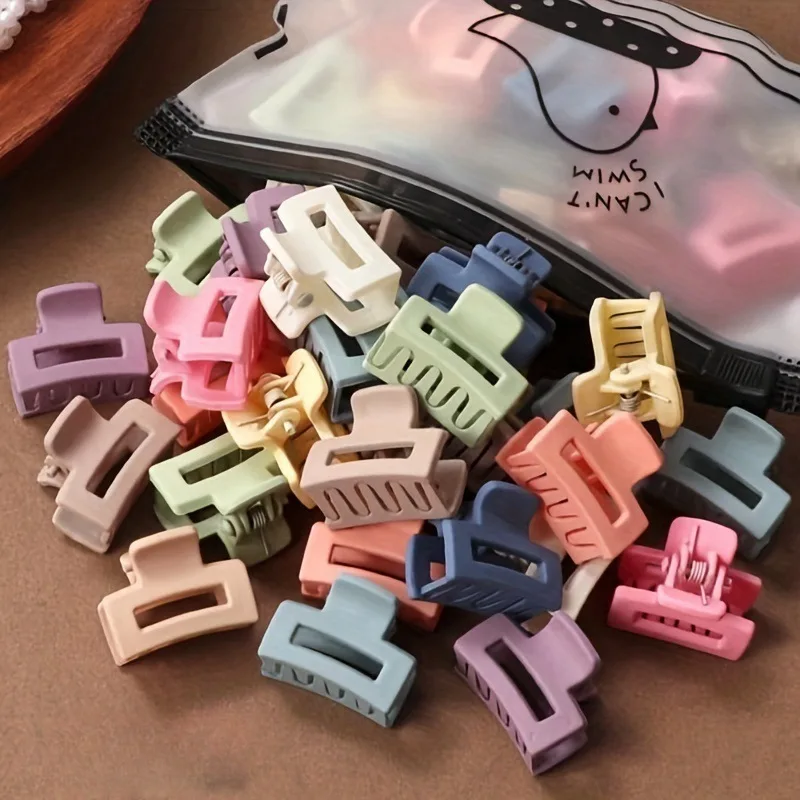 20 Pcs/bag Solid Color Matte Hollow Hair Claw Clip Candy Color Catch Barrettes Stylish Hair Accessories Suitable for Women