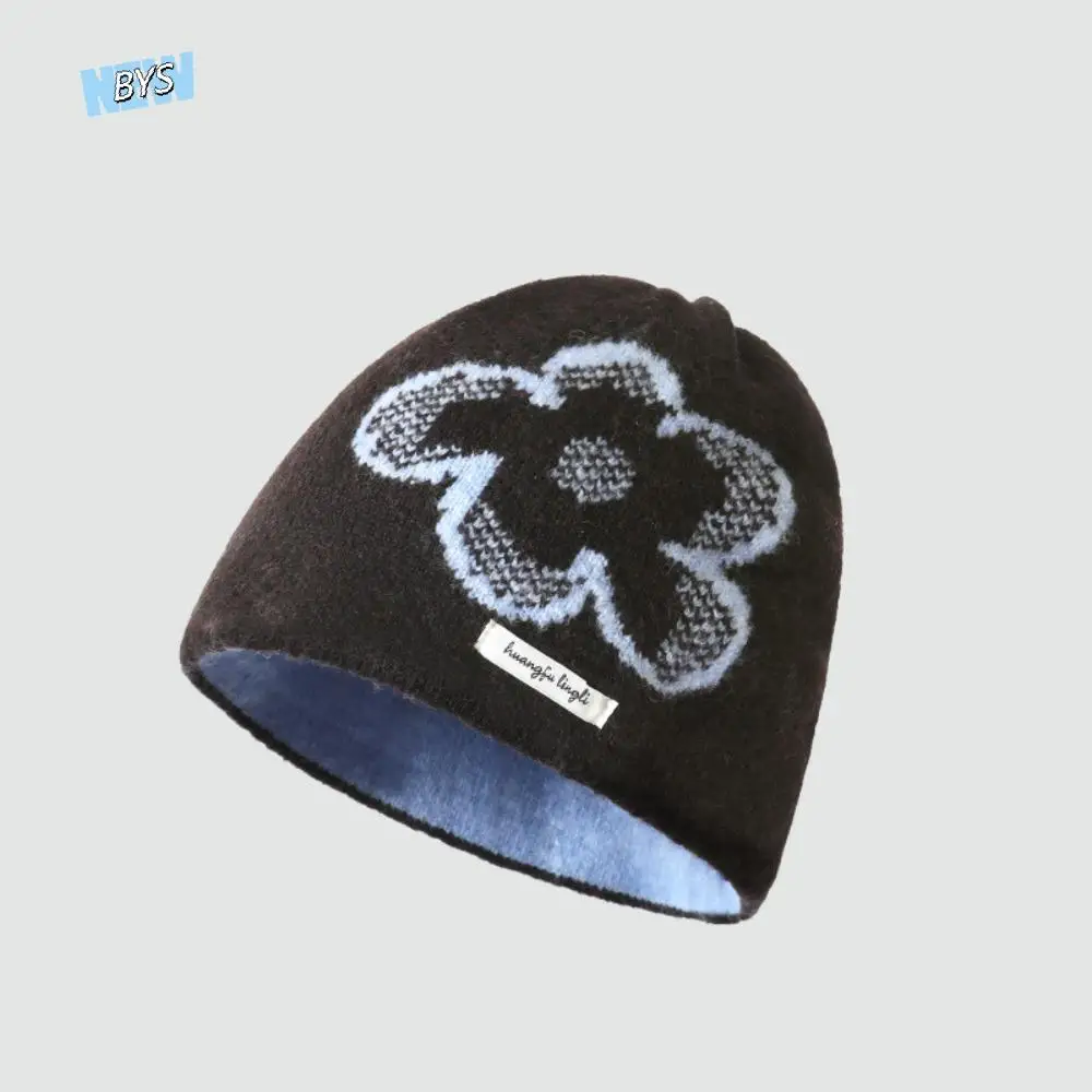 

Sweet Printed Flower Jacquard Knitted Hat Wool Vintage Fair Isle Style Beanies Warm Retro Ear Protection Hat Apparel Accessories