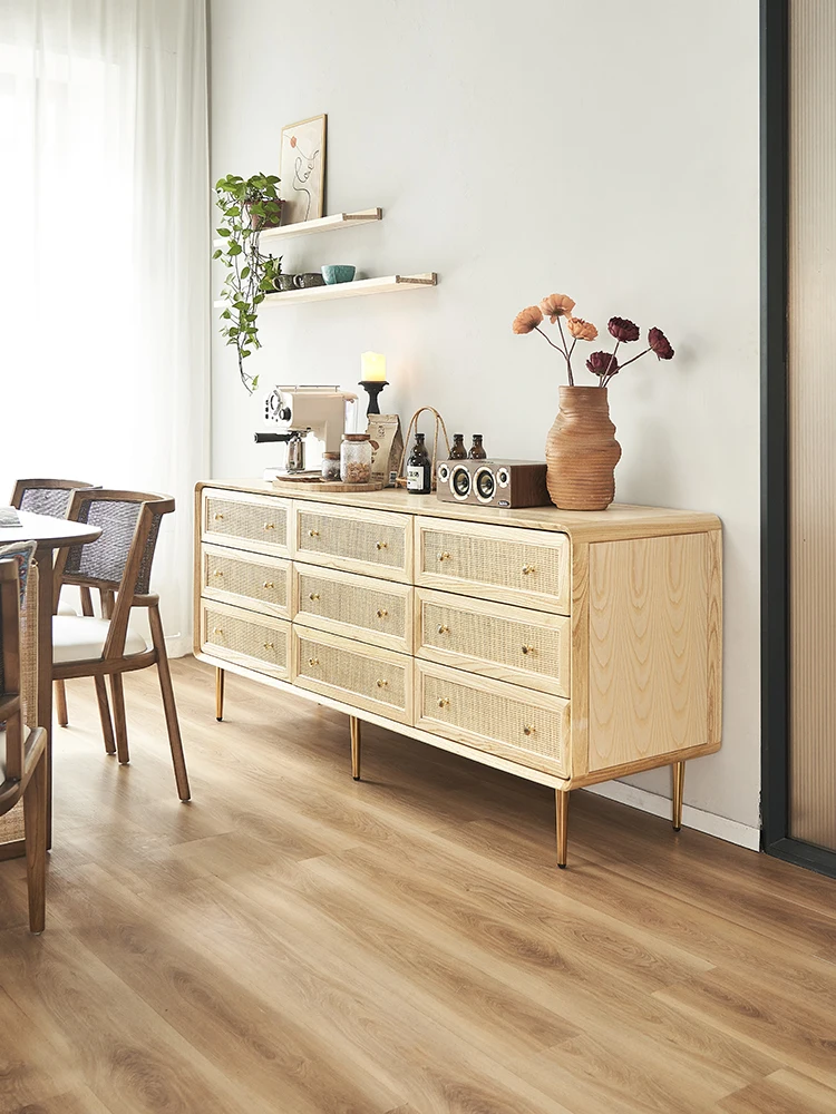 

Nordic solid wood rattan chest of drawers for home drawers, storage cabinets, vintage sideboards, storage cabinets