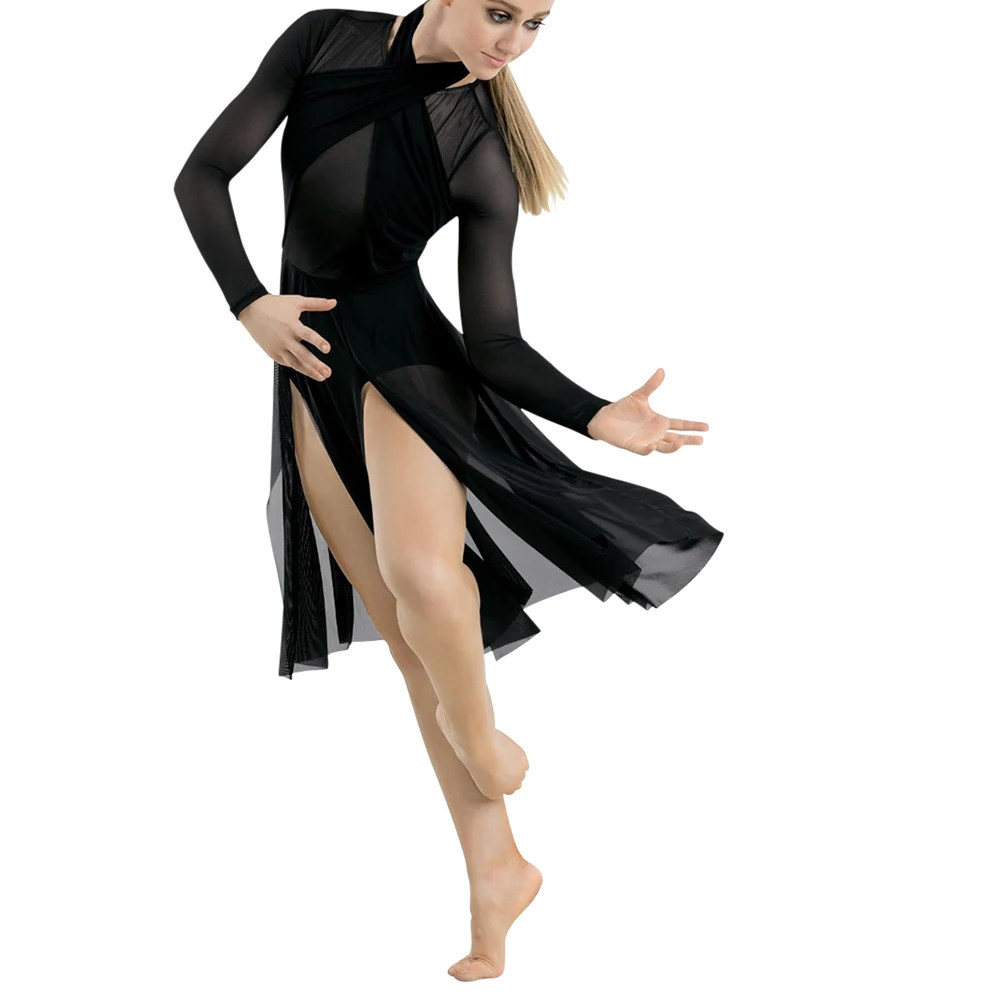 MiDee Lyrical Dance Dress Girls Women Cross Hugging Jumpsuit Moder Ballet Oufit Stage Performance Dance Costume Elegant Skirt