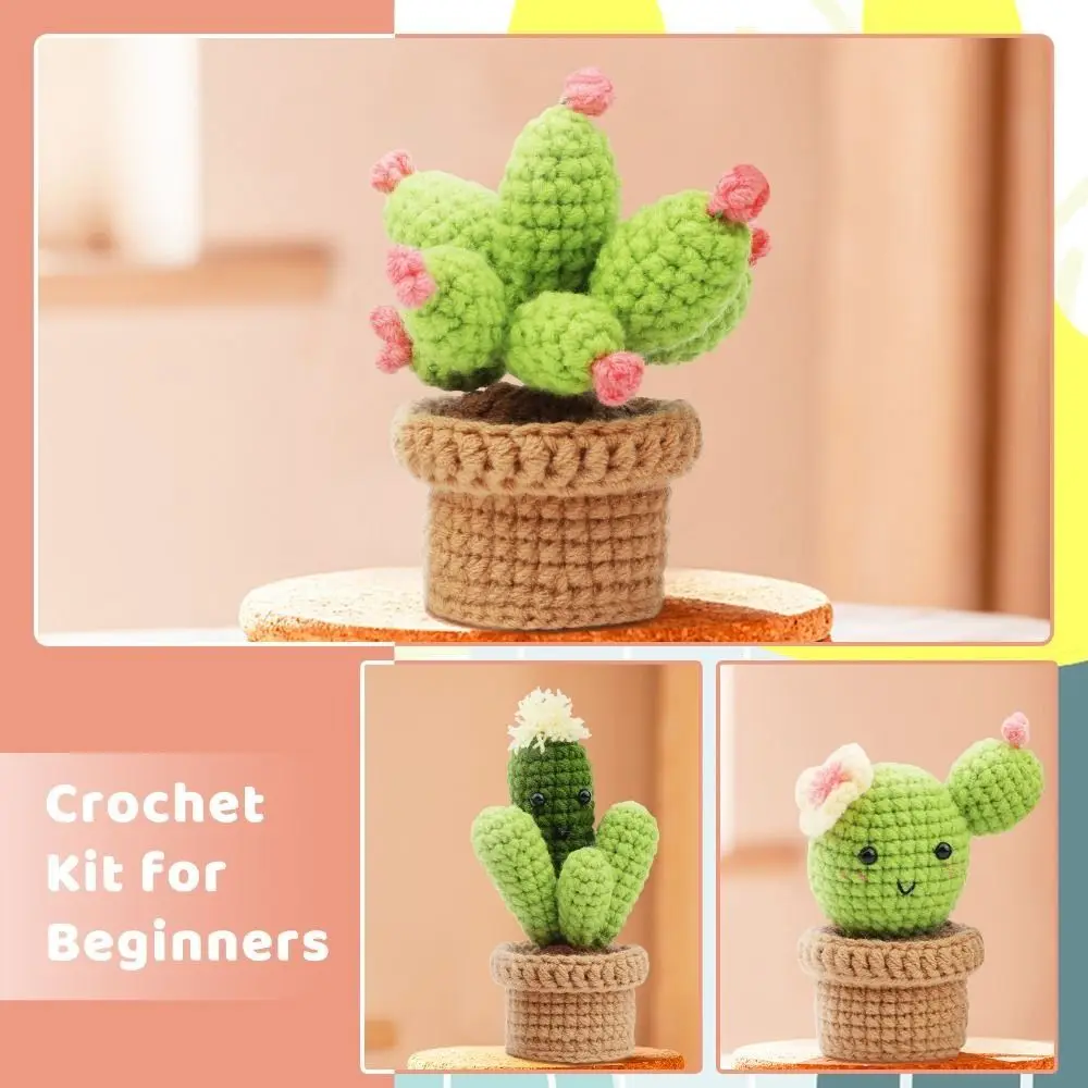 1set Acrylic Beginner Crochet Kits Sewing Tools Zero To Hero DIY Knitting Potting Plants Kit with Video Tutorials Step-by-Step