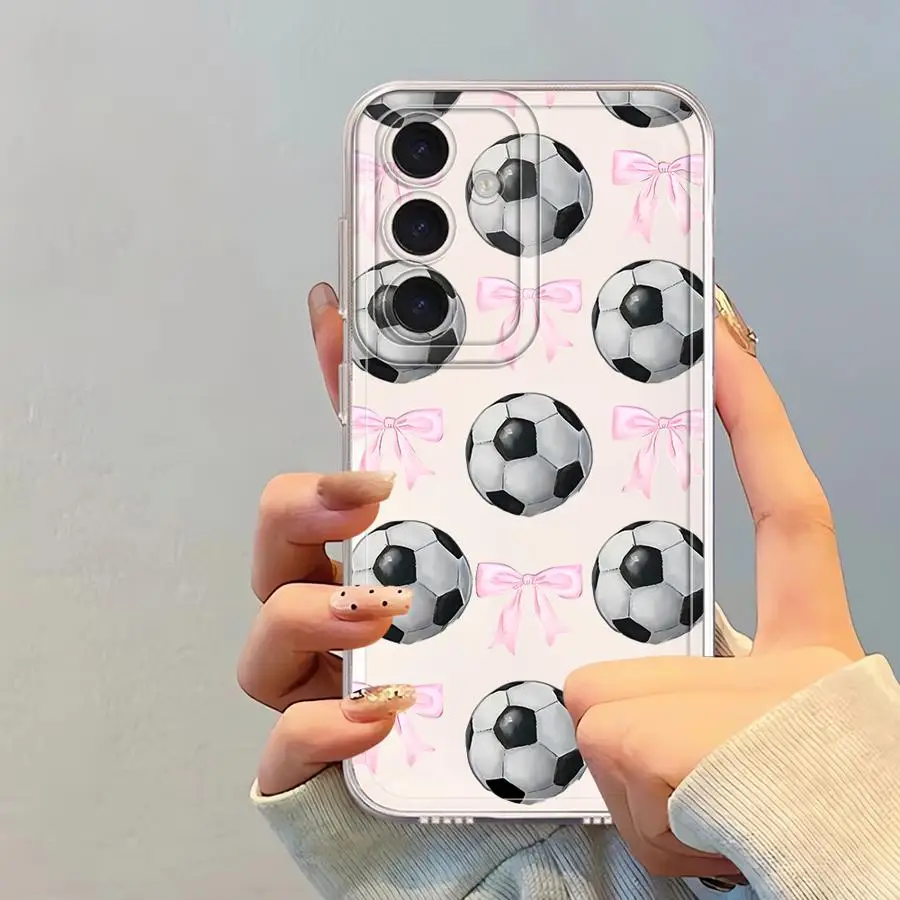 Case for Xiaomi Redmi Note 14 Pro Plus 11S 12 11 9 10 13C 12S Note 13 10S A4 14C Soft Phone Cover Pink Bow Football Pattern view 2
