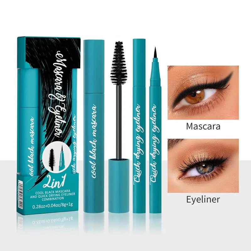 2 Pcs/set Mascara 4D Silk Fiber Eyelash Volume Lengthening Black Eye Lashes Extension Makeup Waterproof Mascara Eye liner Kit