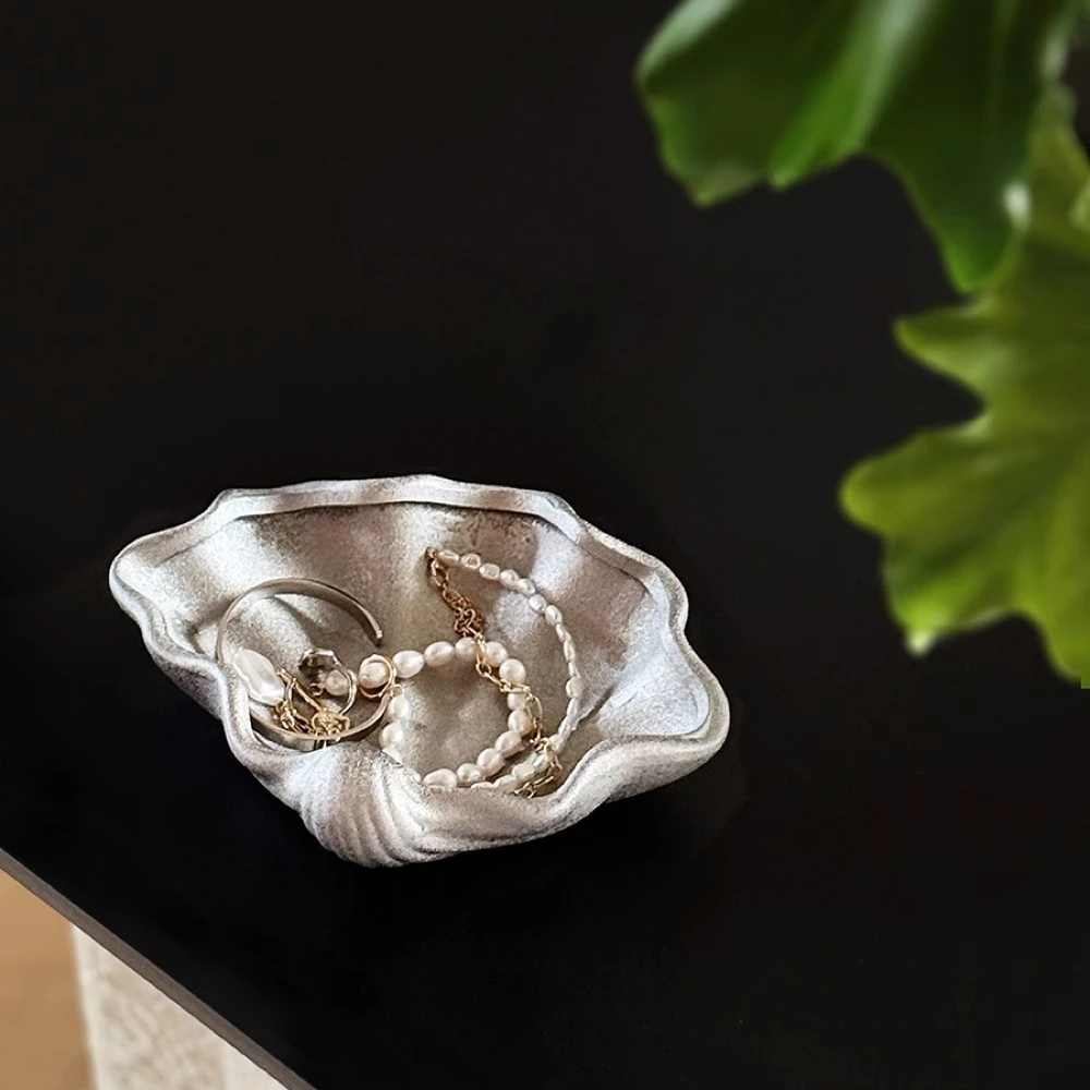 Prato de sobremesa de concha de prata ins placa de incenso de fio cerâmico fosco placa de armazenamento de jóias de mesa