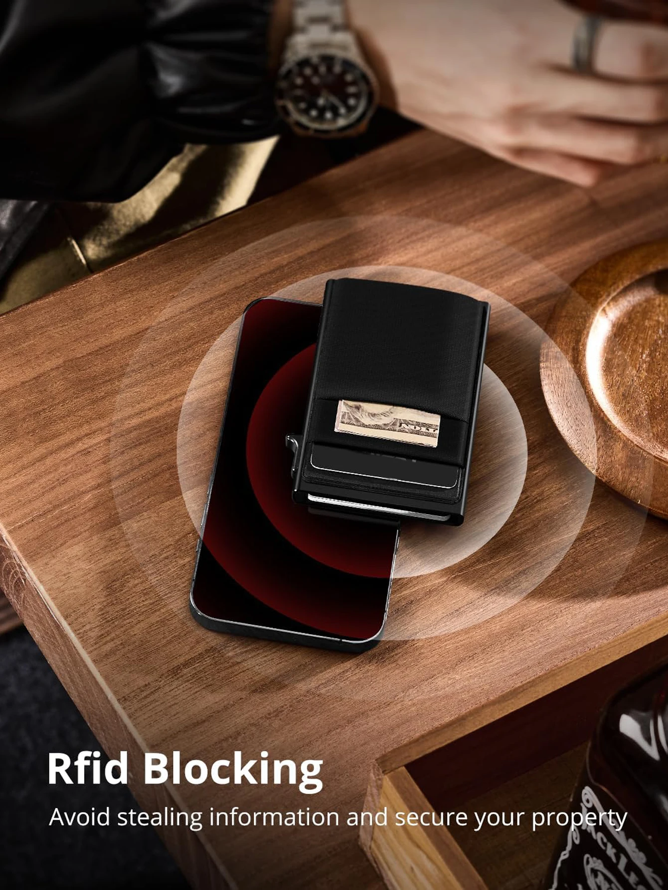محفظة بطاقات ائتمان من سبائك الألومنيوم مضادة للسرقة بموجات الراديو، محفظة صغيرة رفيعة للغاية، محفظة ذكية منبثقة للرجال والنساء #5