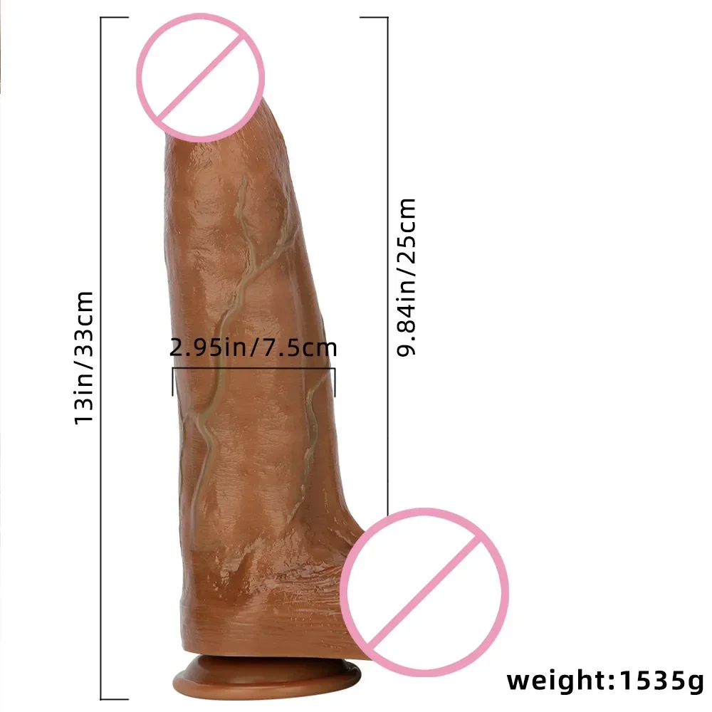 Silicona líquida 33 cm Realista Super Grueso Consolador de gran tamaño 13 pulgadas Copa fuerte Pene con glande artificial para parejas de lesbianas homosexuales 33cm Realistic Super Thick Dildo 13inch Strong Cup Penis