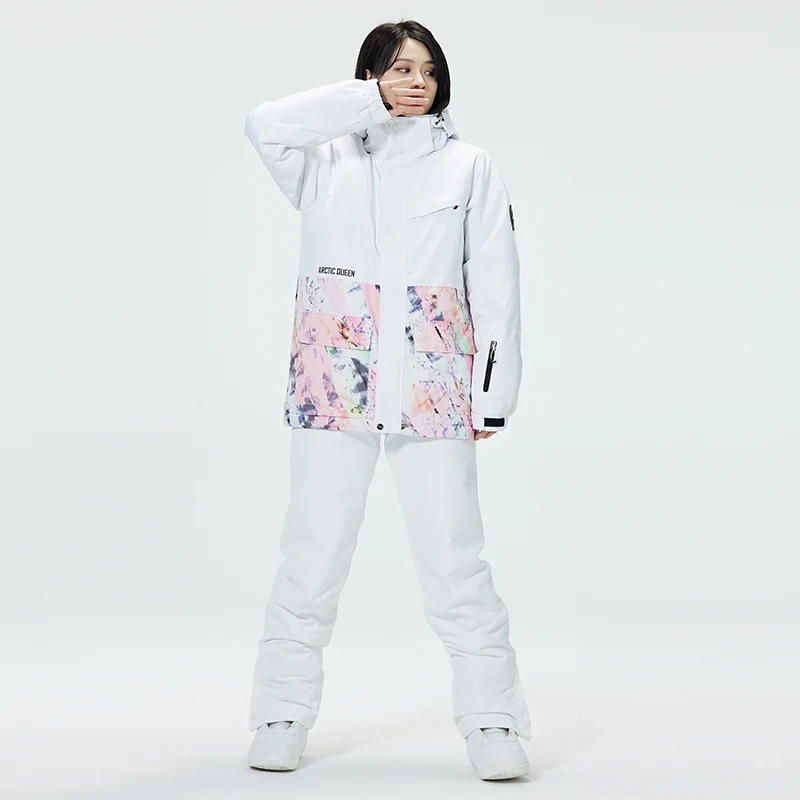 أطقم بدلات الثلج الشتوية للسيدات، ملابس التزلج على الجليد، زي التزلج، مقاومة للماء 10 قيراط، سترات معطف الثلج، سراويل بحزام #3