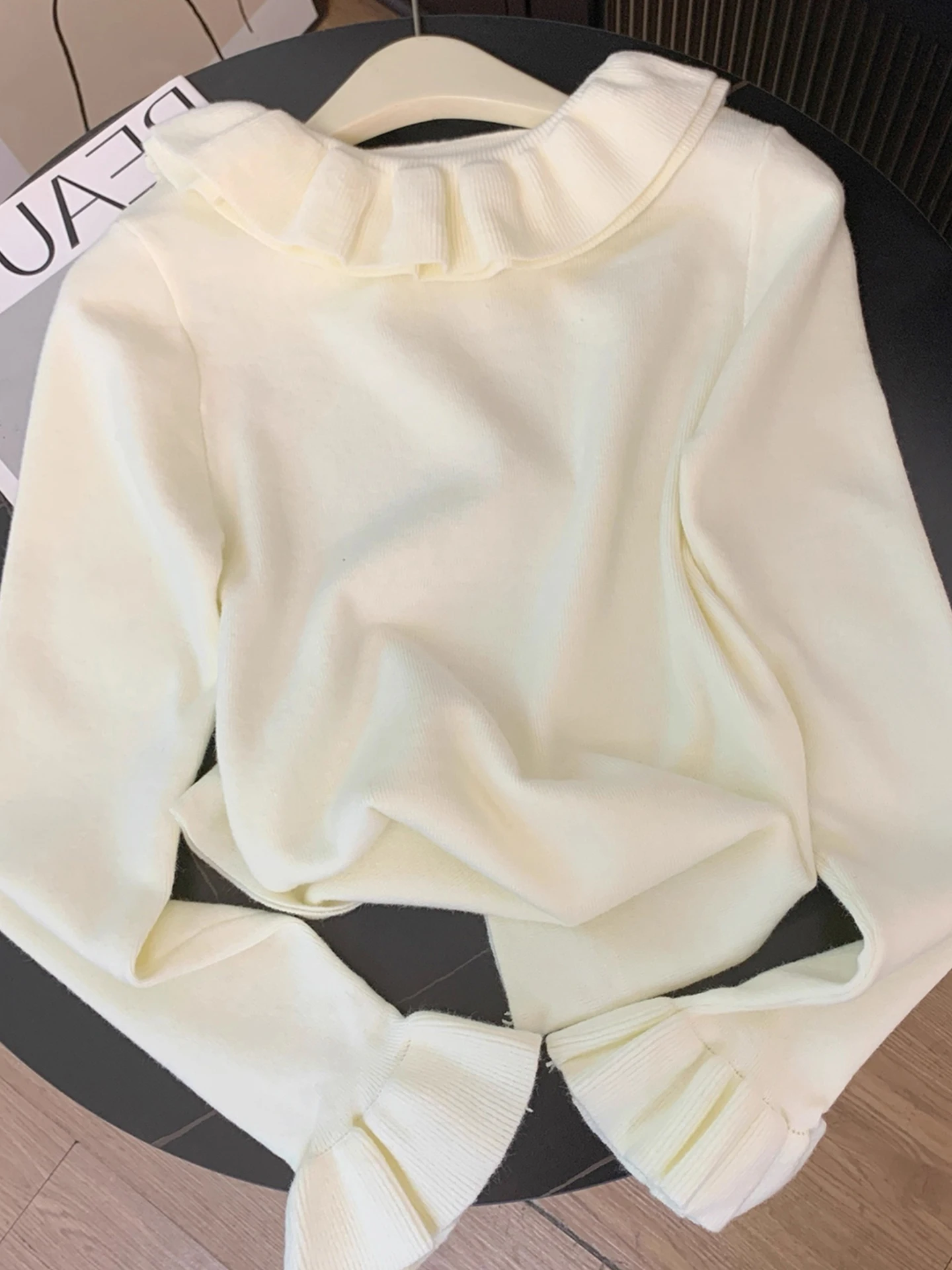 

Autumn Winter Knitted Sweater Pure Color Casual Long Sve Lace Design Faionable Top Korean Sle Straight Cut Commute