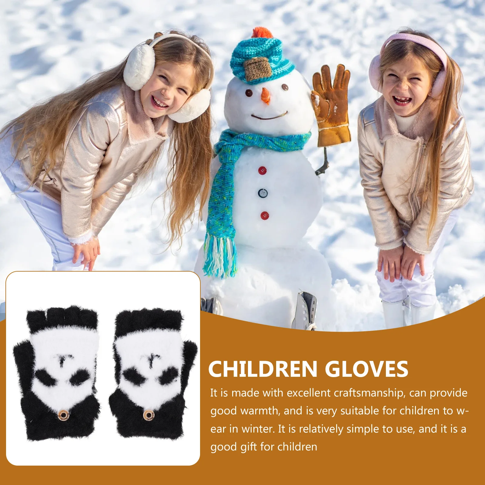 زوج واحد من قفازات نصف اصبع للأطفال بتصميم كرتوني جميل قفازات شتوية دافئة للأطفال للعب في الهواء الطلق وتعلم الجري