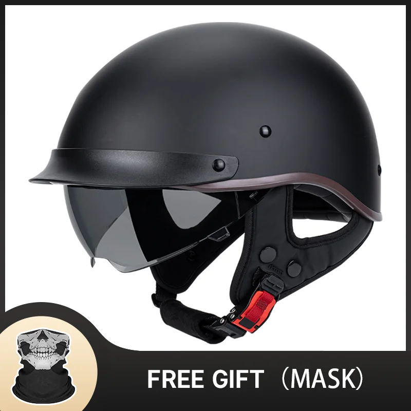 

Electric Bike Helmet Breathable Electric Motorcycle Open Face Helmet Men Women Dual Lenses Jet Scooter Half Helmets Matt Black