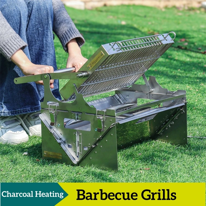 Rectangular Foldable Stainless Steel Portable Charcoal Grill Outdoor Camping Picnic BBQ Fire Pit Grill