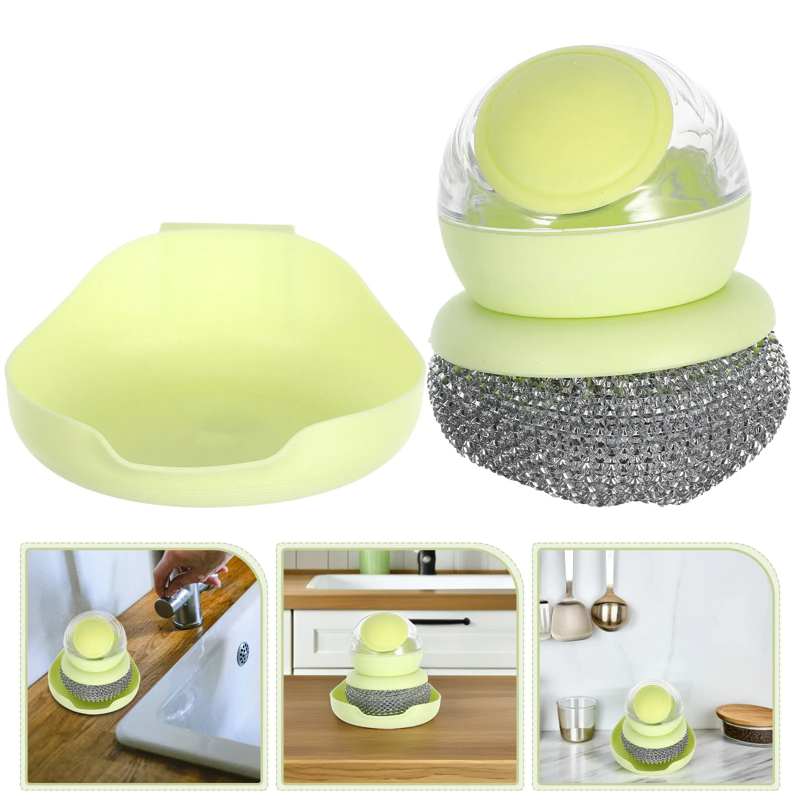 Astronaut Soap Dispensing Pot Brush Refillable Kitchen Dish Cleaning Brush Spherical Scrubber Multi Functional Pan Wok Scrubbers