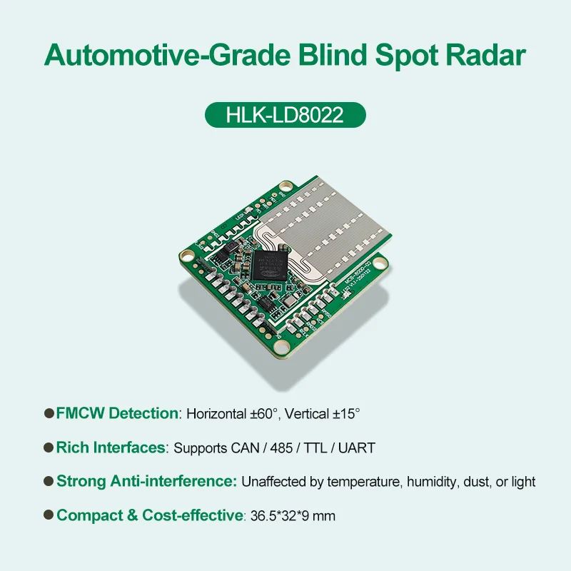 Hi-Link 80GHz High Precision Vehicle Blind Spot Detection Sensor HLK-LD8022 Rear Anti-Collision Radar Module
