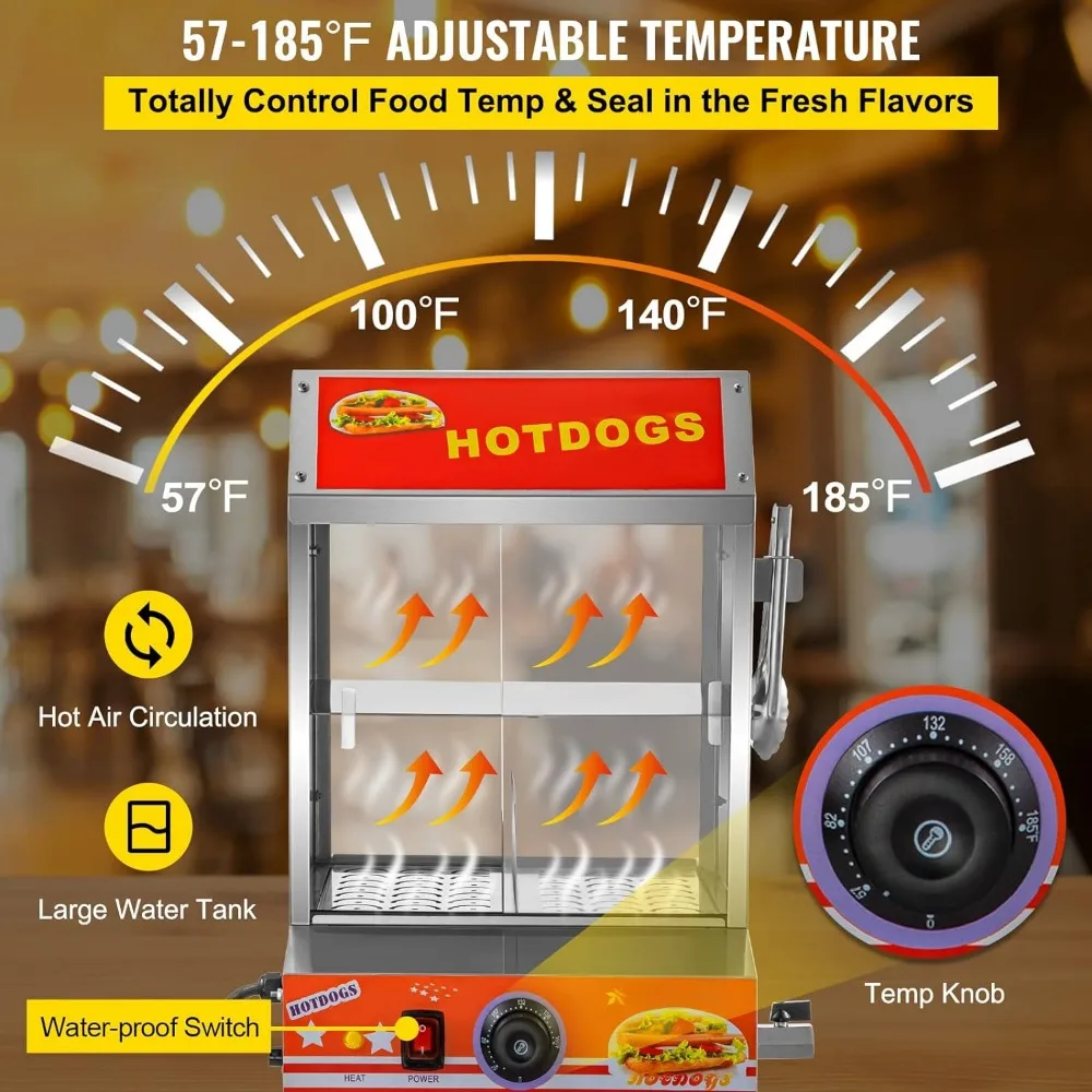 2-stöckiger Kabinen dampfer, der 175 Hot Dogs und 40 Brote aufnehmen kann, mit Schiebetür aus gehärtetem Glas für Hot Pot