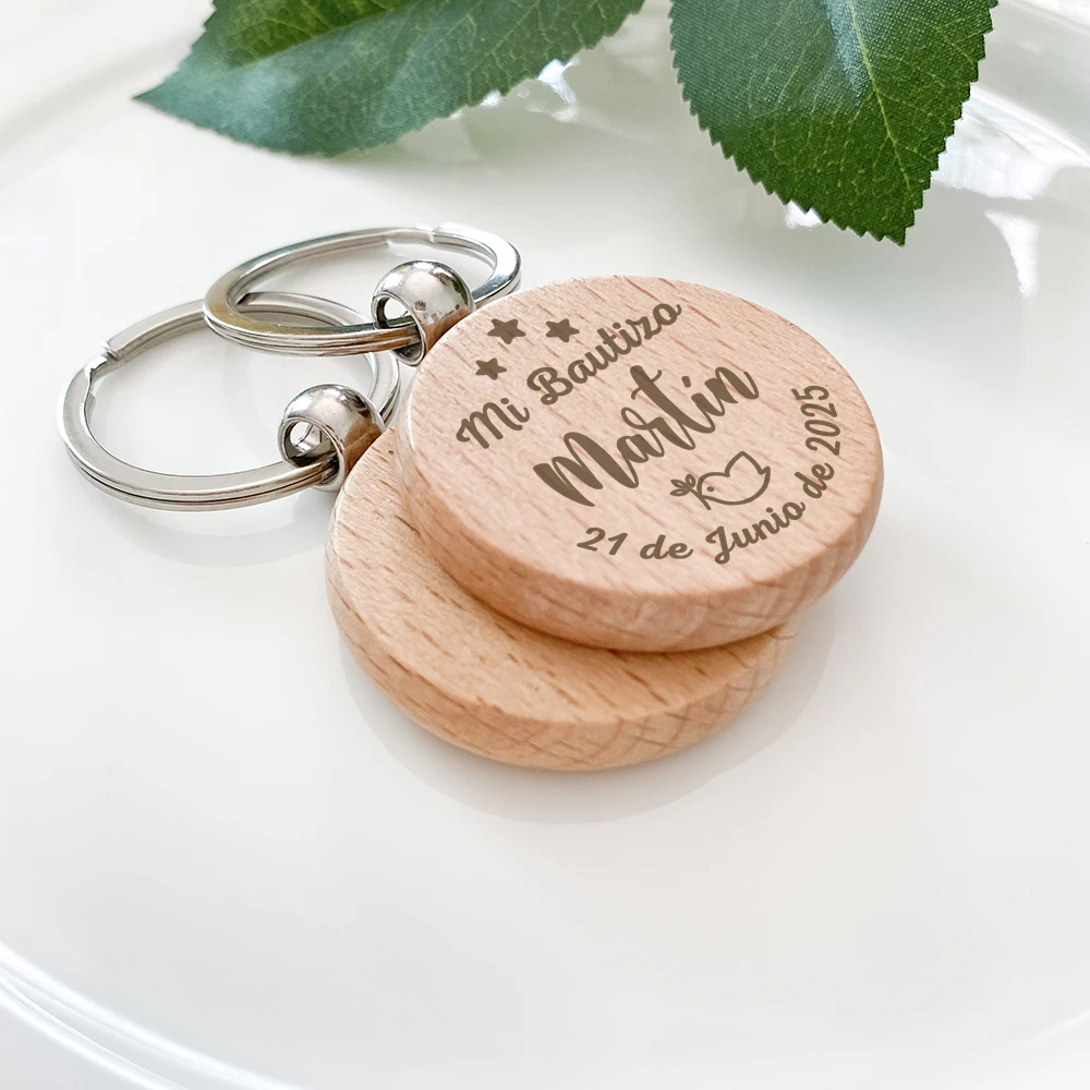 Custom Wooden Keychains Baptism Gifts for Guests Baby Christening Favors First Birthday Souvenirs Personalised Key Rings