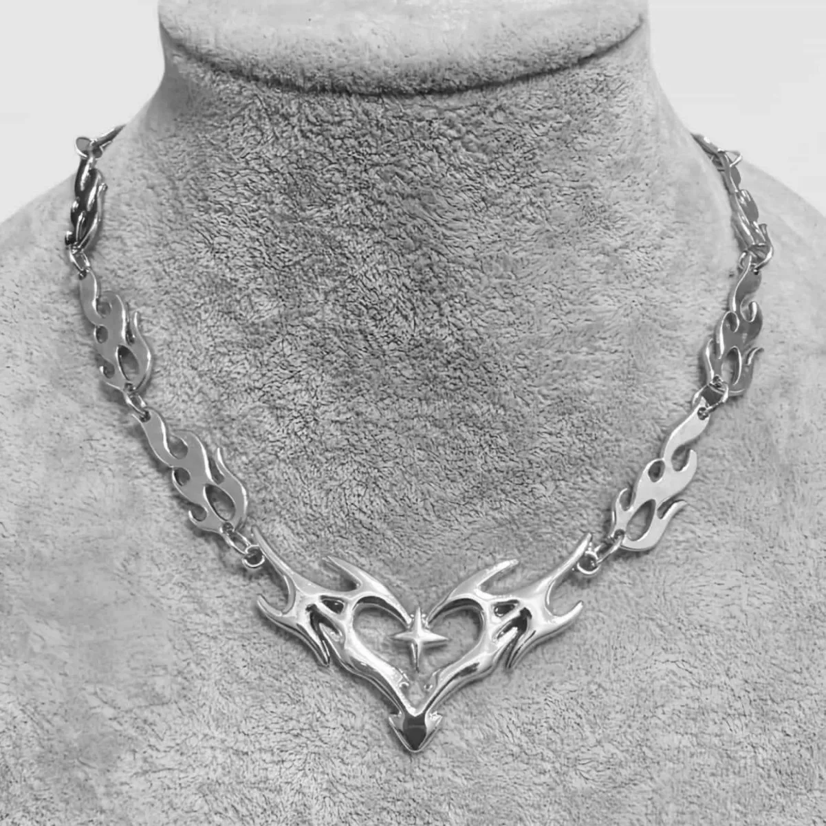 Cross Flame Heart Choker, Punk Jewelry, Gothic Accessories, Y2k, Thorns, Barbed Wire, Hippie, Flame Heart Charm, For Women Man