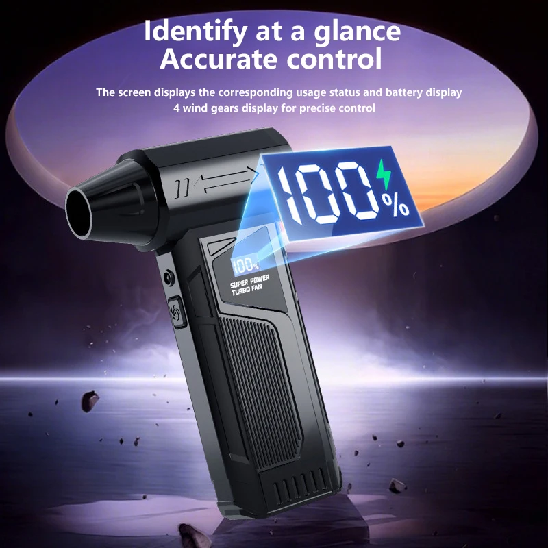 Ventilatore d'aria turbo con motore brushless con ventola a getto wireless per la pulizia dell'auto con display digitale a luce LED Uso interno esterno portatile