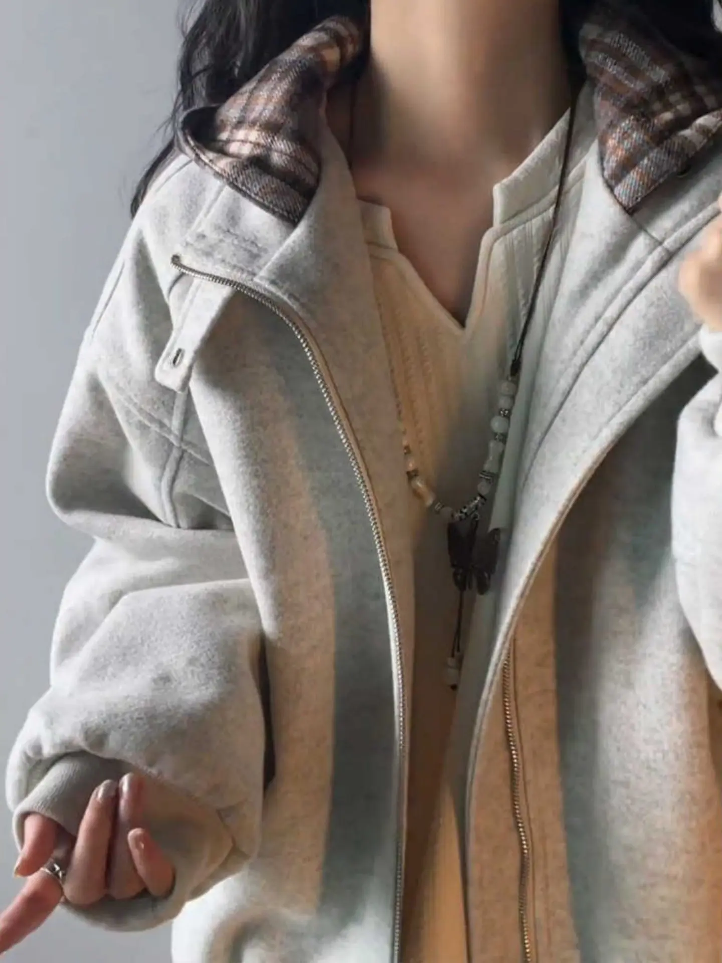 

ey Plaid Patchwork Hooded Thiened Winter Jaet Men's Cotton Clothes Warmth Outerwear ort American Sle Zipper Coat