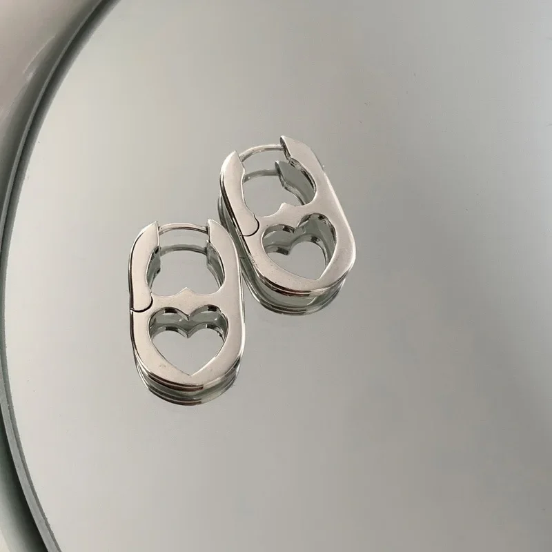 Silver Color Hollow Double Heart Earrings for Women Korean Style Design Ear Buckle 2023 Korea Fashion Jewelry Accessories