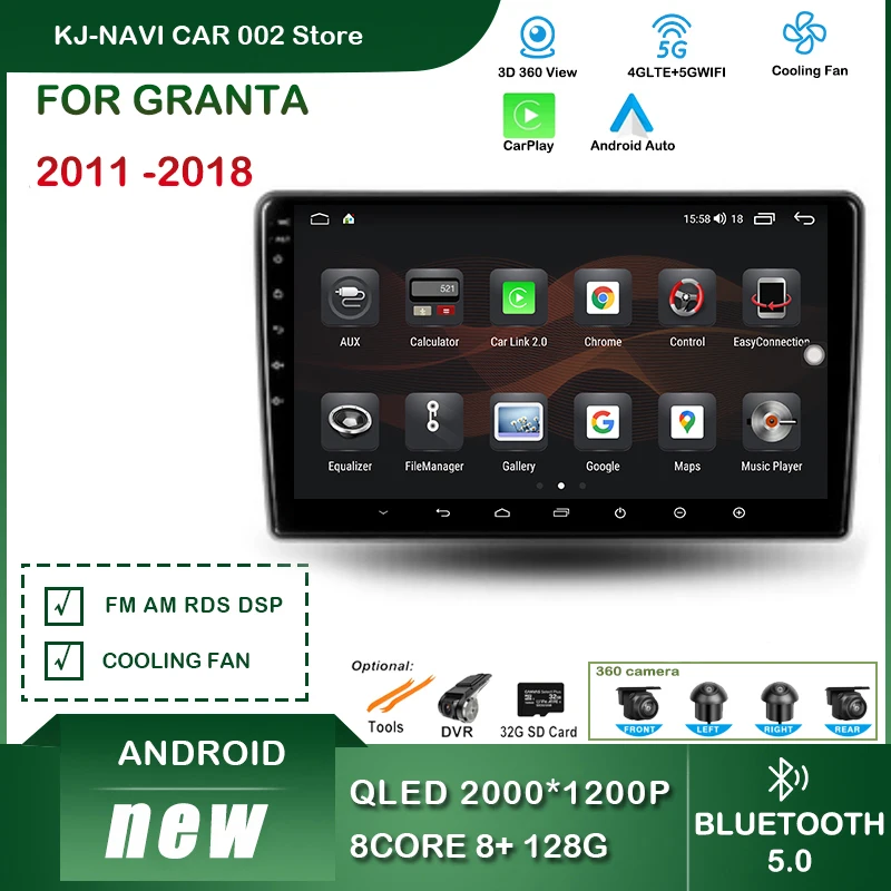 For LADA Granta Sport 2011- 2018 Carplay Car Radio Multimedia Video Screen Player Navigation Android 14 Auto Bluetooth Speakers