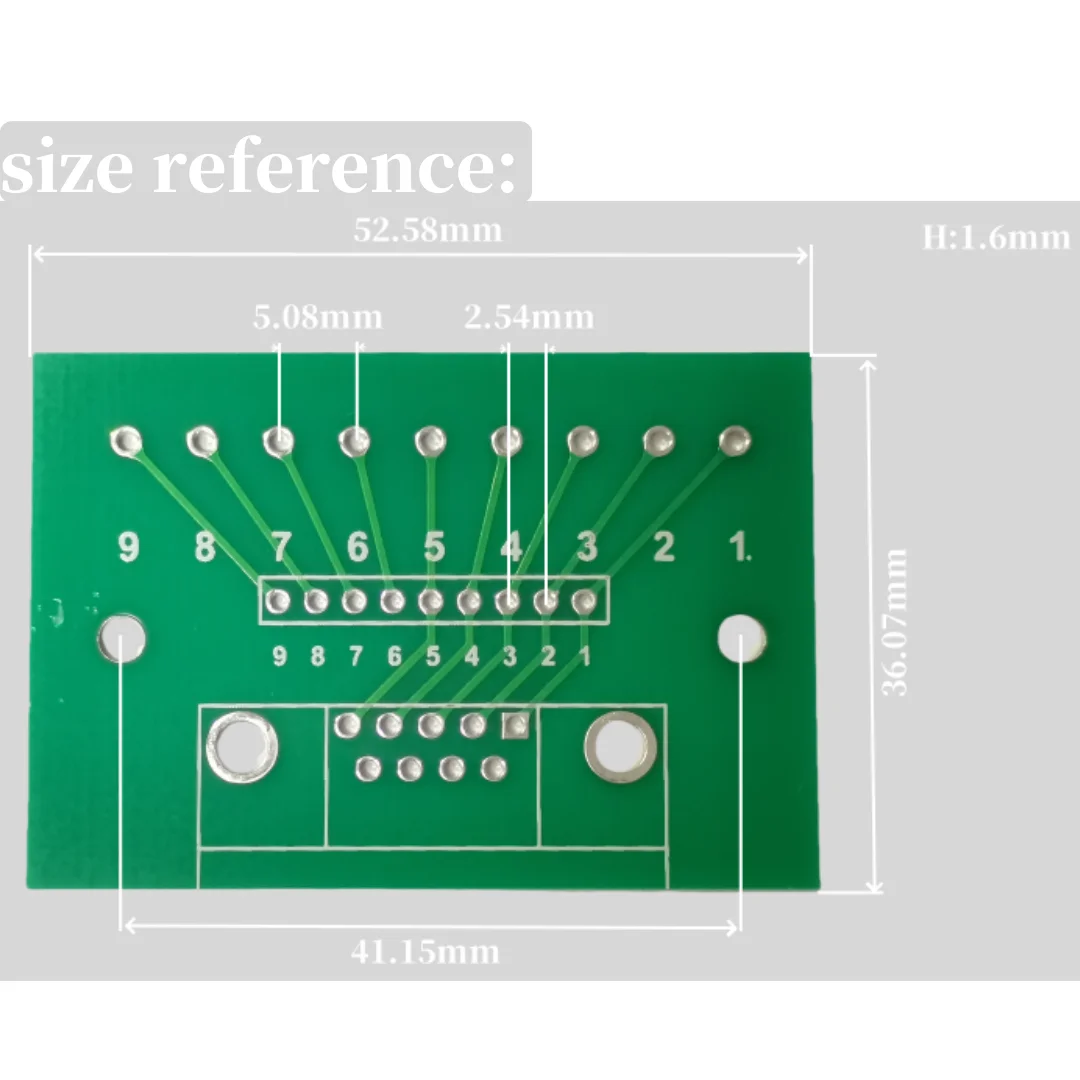 1PCS DB9 male female conversion 5.08mm terminal 2.54MM single-row pin 9-pin 9-hole RS232/RS458 conversion board PCB