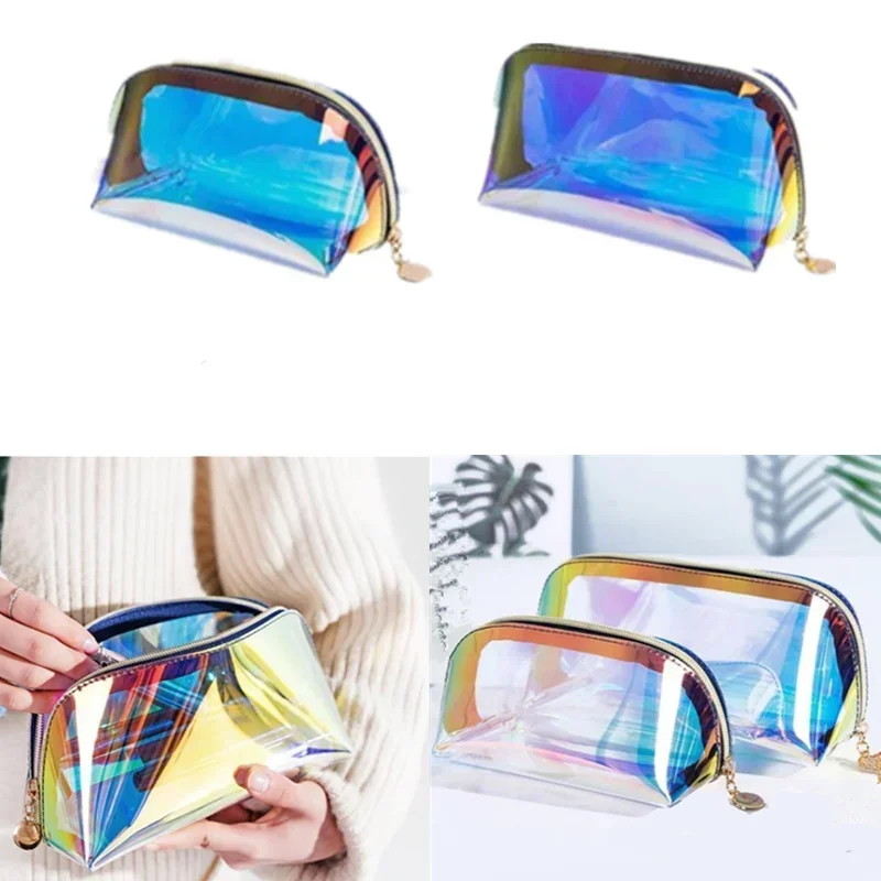 Girl Makeup Bag Colorful Laser Cosmetic Bag Organizer Make Up Case Beauty Pouch Lipstick Bag TPU Beautician Toiletry Bags Sac