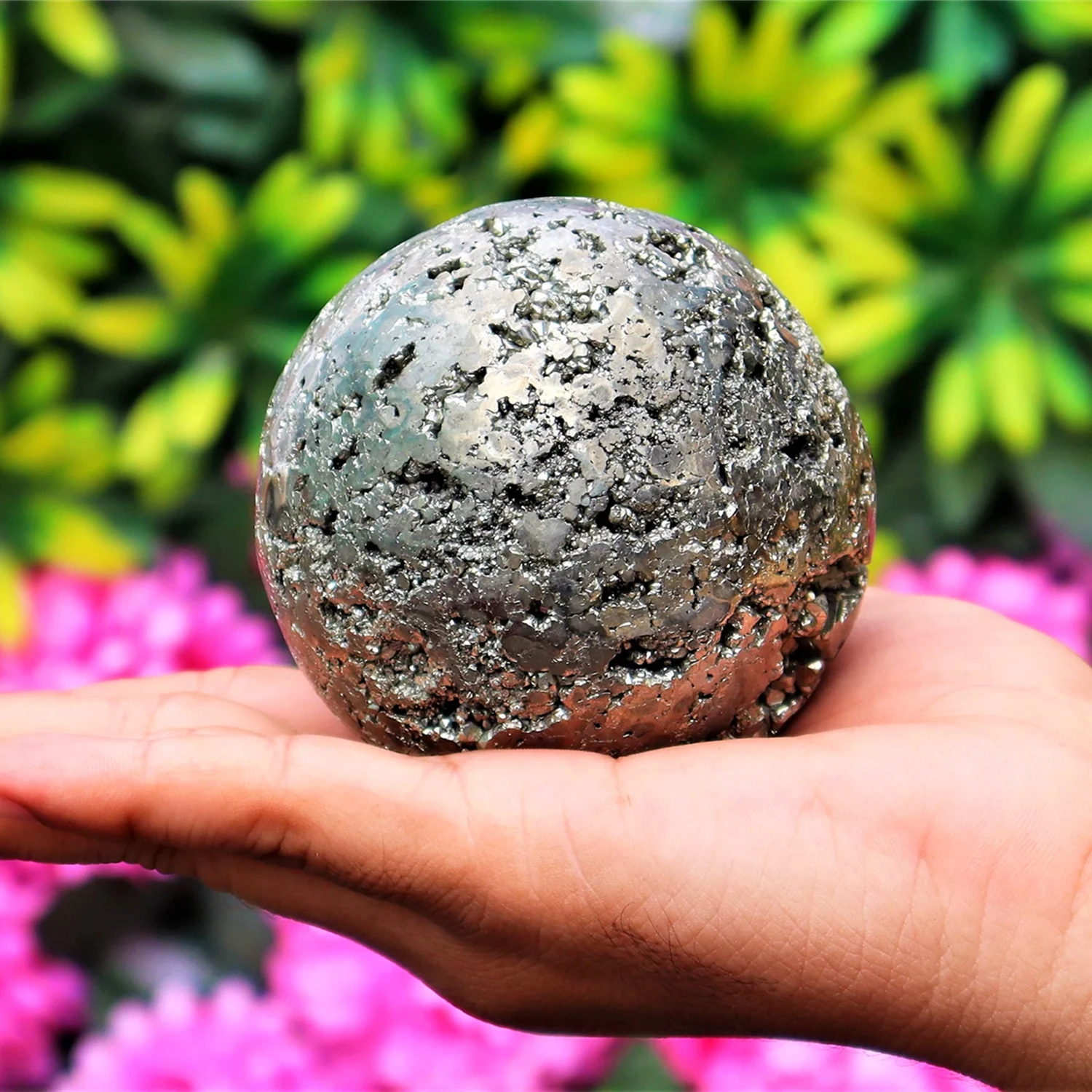 1pc Pyrite Crystal Ball, Unique Crystal Sphere Decor with Texture and Metallic Shine, Perfect for Christmas & Thanksgiving Gifts