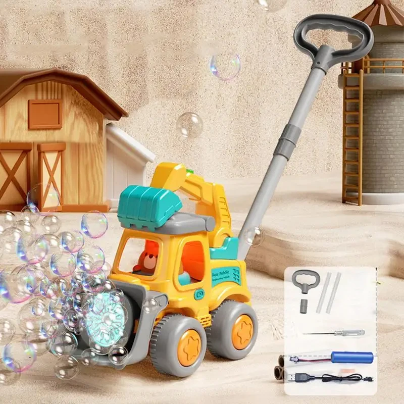 Carrinho automático de bolhas, carro de engenharia, máquina de bolhas, brinquedo infantil, máquina sopradora de bolhas, jogo de festa na praia ao ar livre