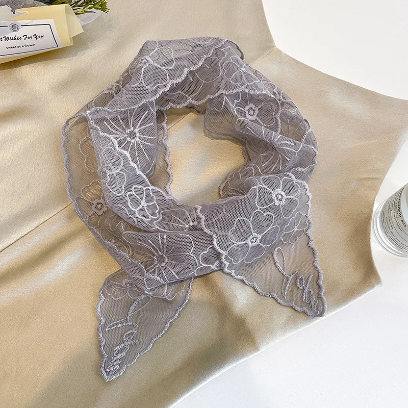 Graceful Lace Retro Silk Scarf Female Hair Band Narrow Thin Collar Tie Hair Ribbon With Suit Dress Accessories Customized