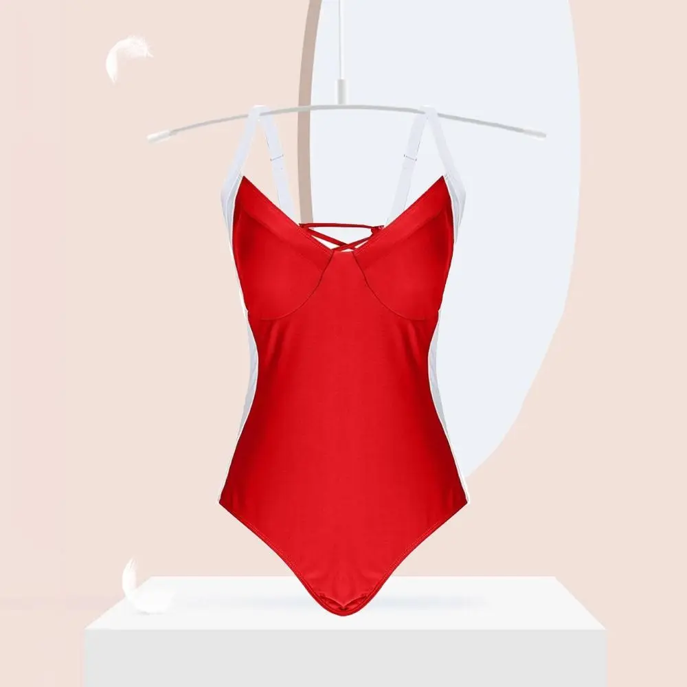 Mode Patchwork Body Badeanzug Hohl Slim Fit Bade Bademode Beachwear Kleidung V-ausschnitt Overall Bikini Strand