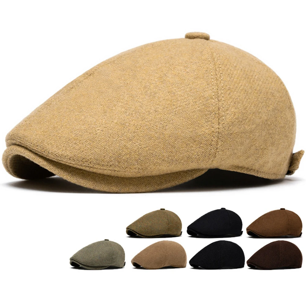 

HT4975 Berets Autumn Winter Wool Hats for Men Women Artist Painter Beret Hat Adjustable Flat Cap Male Female Octagonal Beret Cap