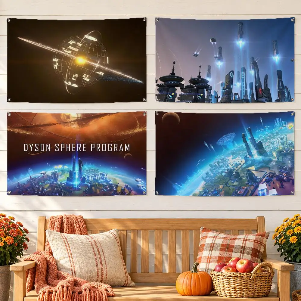 Dyson Sphere Program Flags No Hem Banner Anti Fade Washable Home Wall Decor Multi Sizes