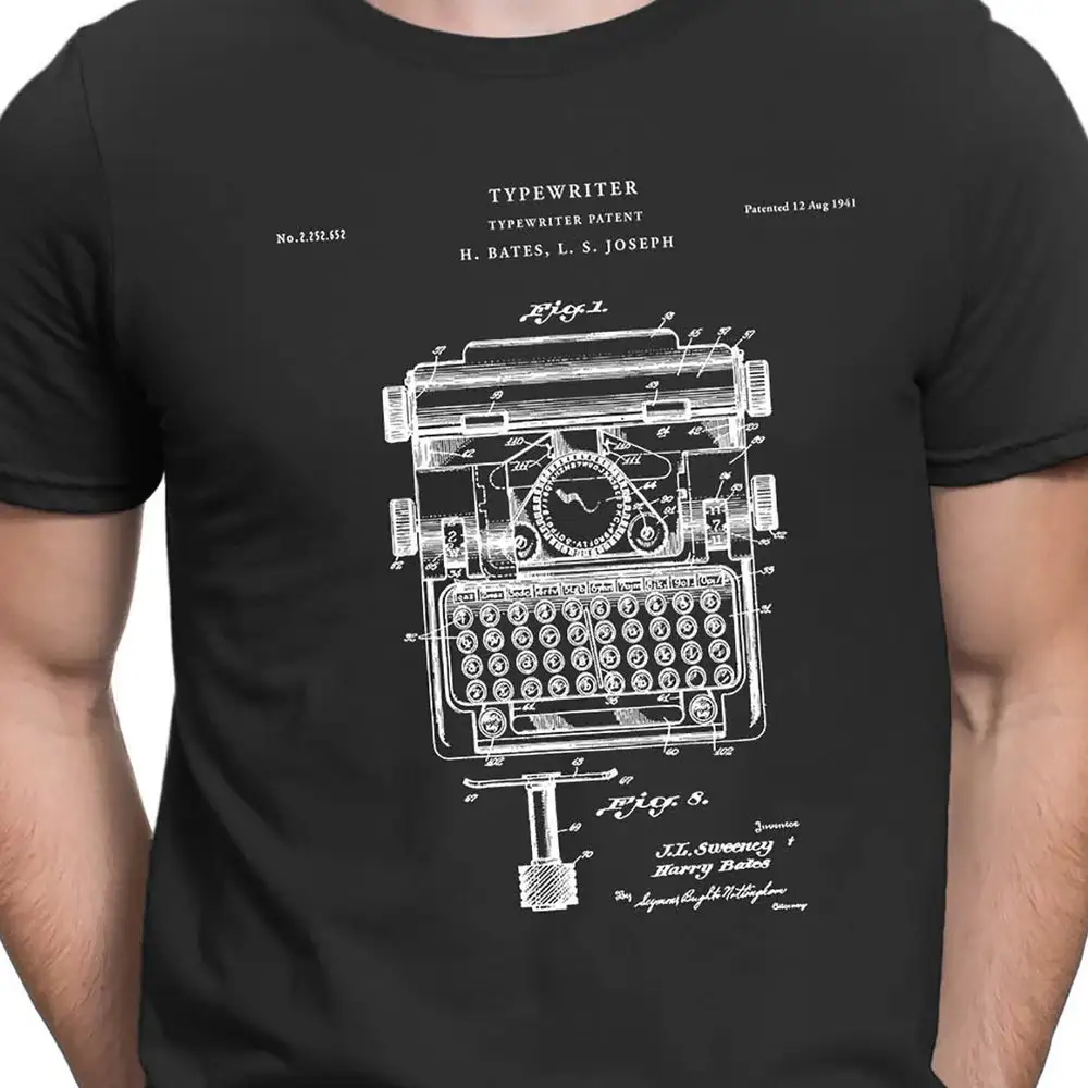 School Typewriter Patent T Shirt Antique Business Office Secretary Vintage Pt170