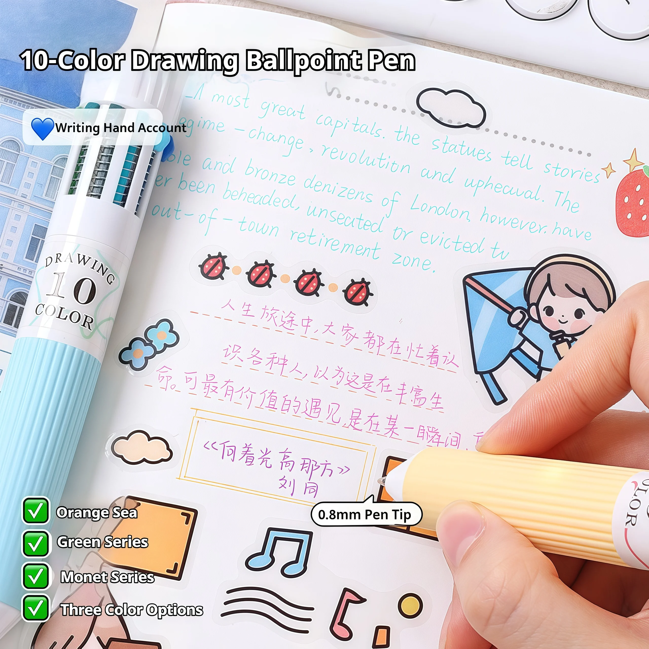 10-in-1 カラフルボールペンセット 0.8mm 28/30色ペン 細字 リトラクタブルボールペン オフィス・学校用