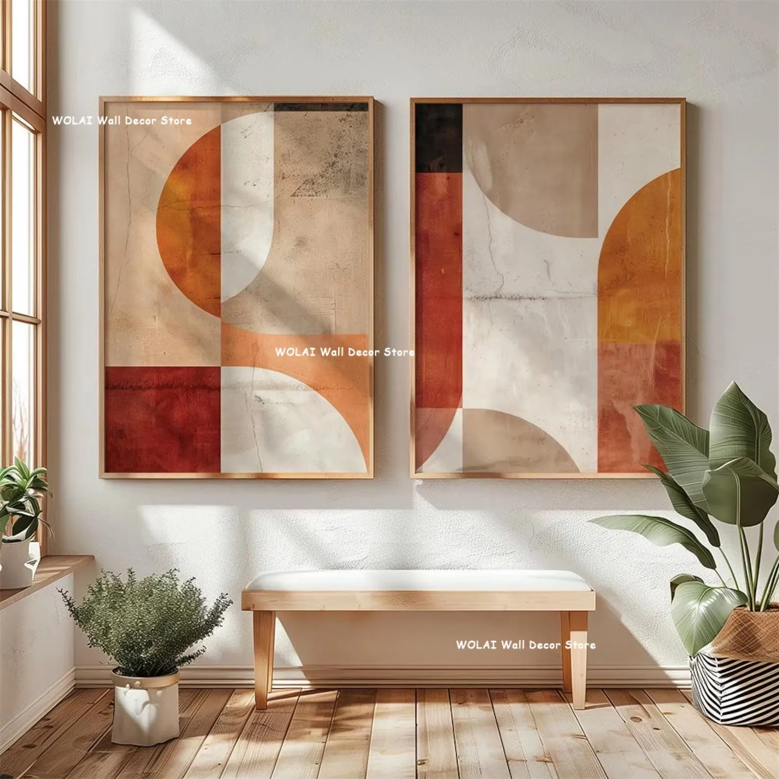 2 stks/set Beige Abstract Geometrisch Kleurblok Canvas Print Minimalistische Klei Kunst Textuur Muur Poster voor Woonkamer Decor