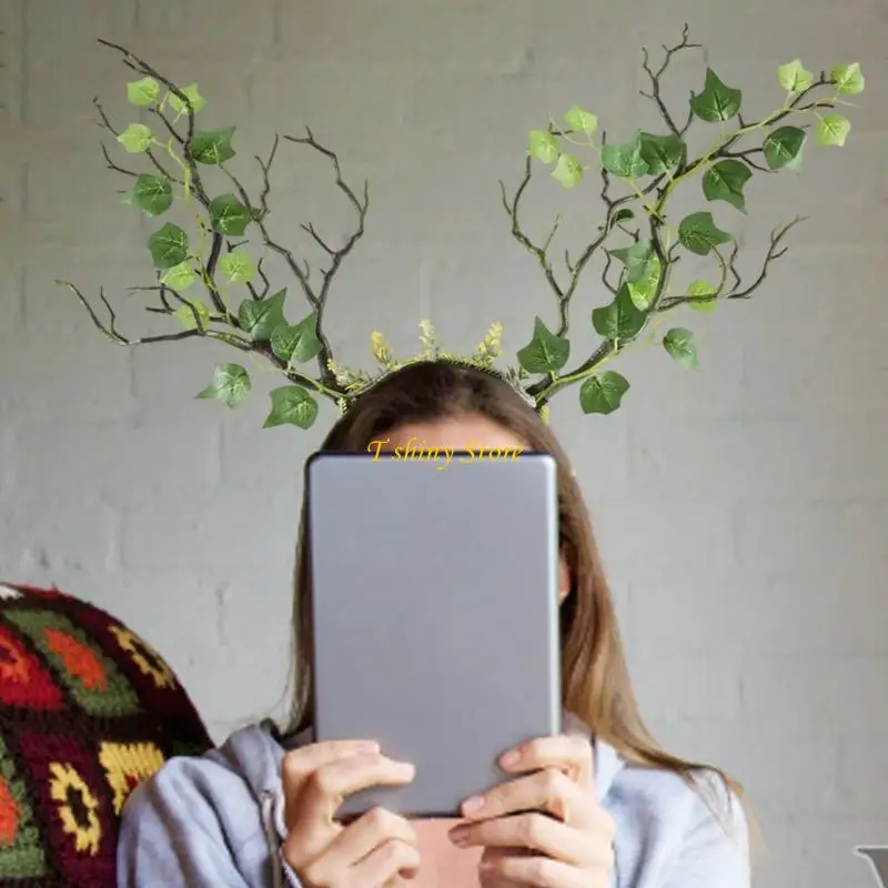 N58f Elegante foglia naturale a fascia naturale con dettaglio corna per le feste per donne accessori e decorazioni