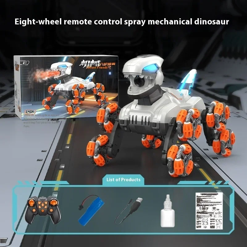 Carro de controle remoto das crianças oito rodas dublê máquina dinossauro spray relógio elétrico indução robô inteligente brinquedo atacado