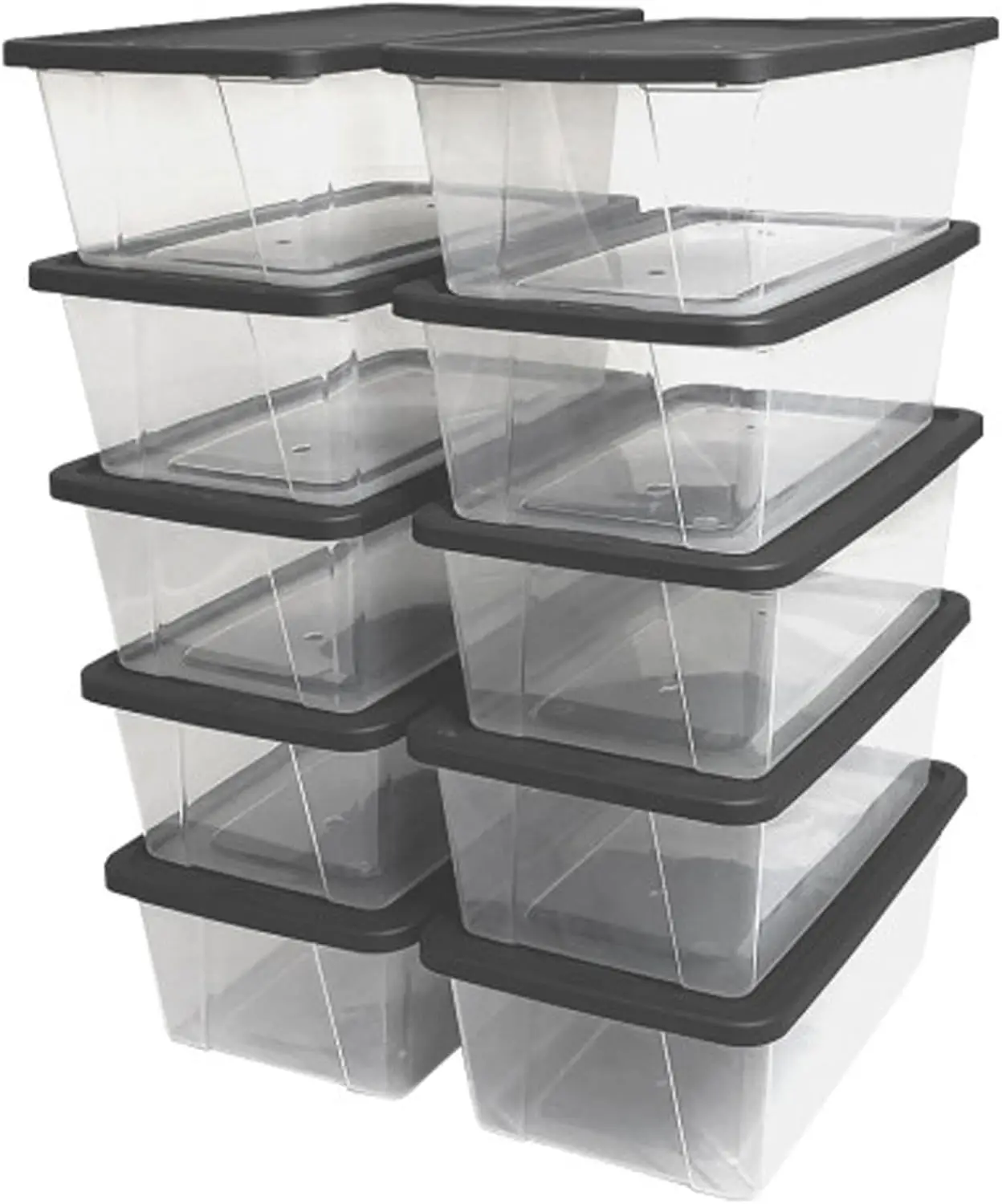 

Stackable 6-quart transparent tissue storage container box with sealed gray lid, suitable for household tissue, 10 packs