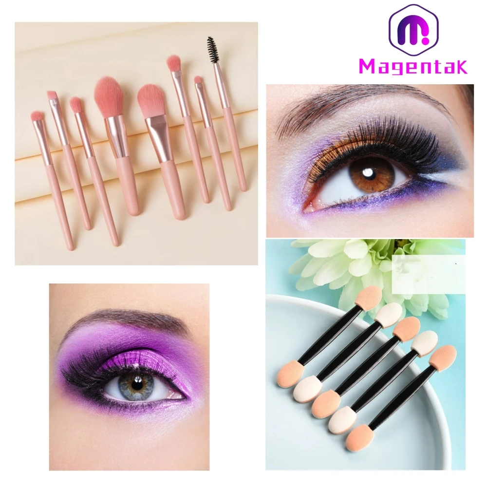 8pcs Makeup Brushes Set Face Eye Shadow Eyelash Comb Spoolies Foundation Powder Cosmetic Tools and Eye Applicator wands Magentak