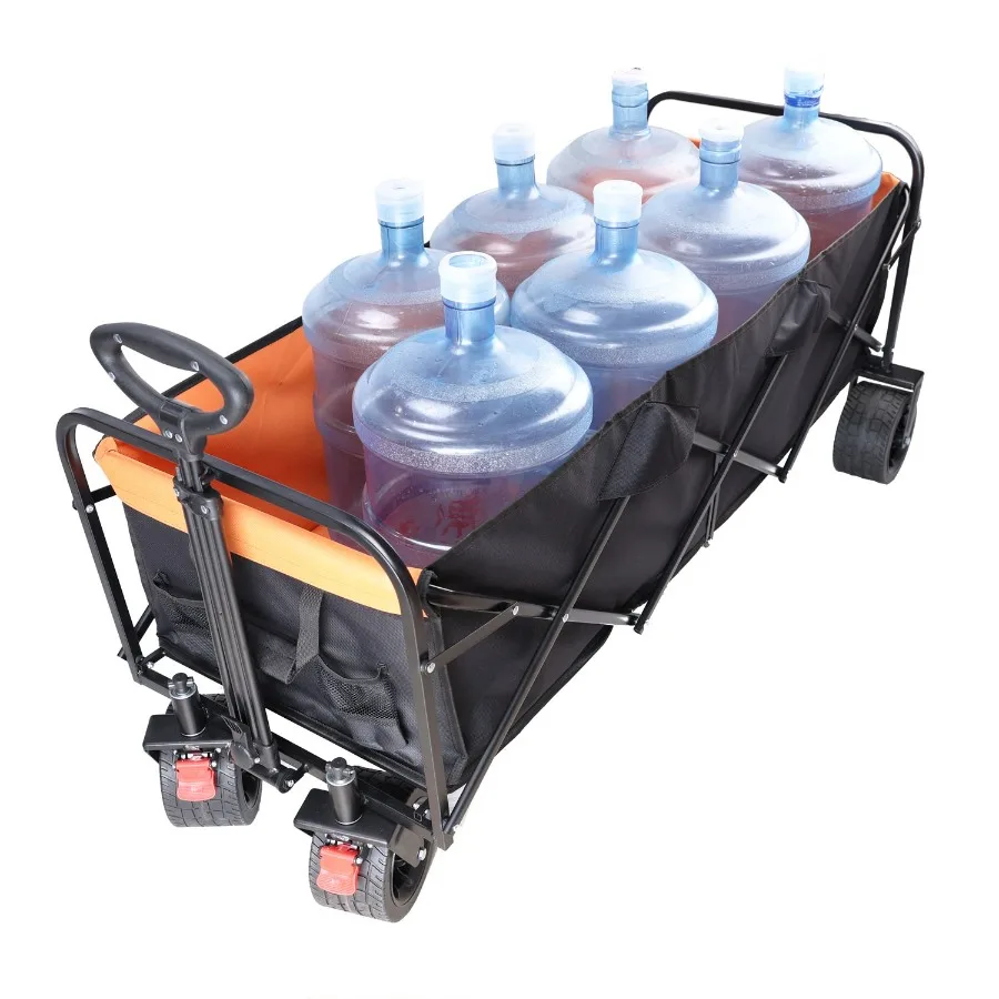 

Big large capacity Folding cart Extra Long Extender Wagon Cart Folding Wagon Garden Shopping Beach Cart black + orange