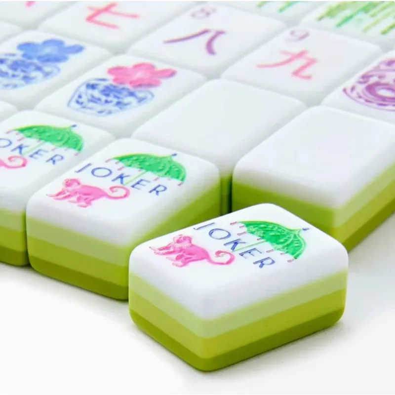 

Acrylic 32mm block 160 4-layer engraved stone gray-green mahjong tiles for summer social gatherings
