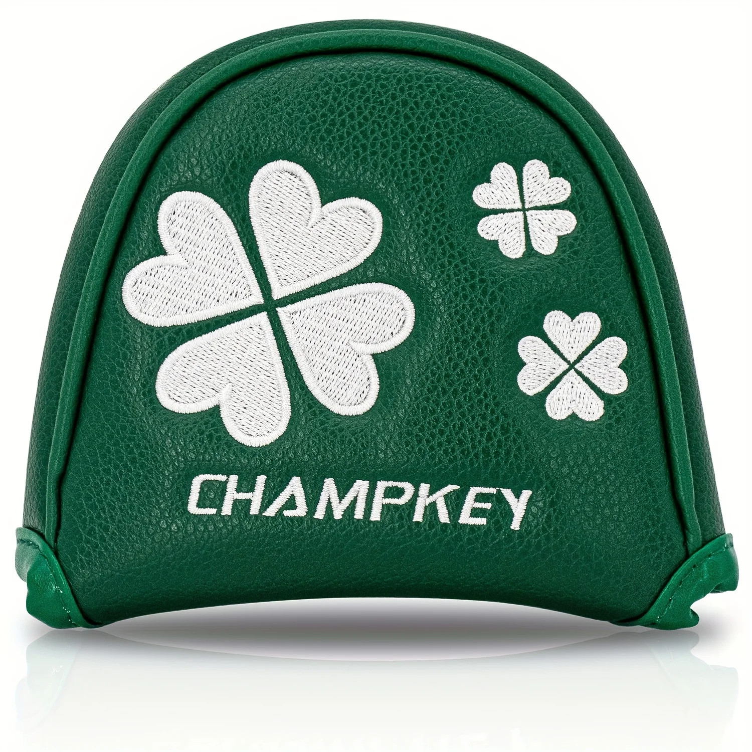 Golf Putter Head Cover - Four-Leaf Clover & Heart-Shaped Design with Charm Symbol, White & Green Irish-Themed Putter Head