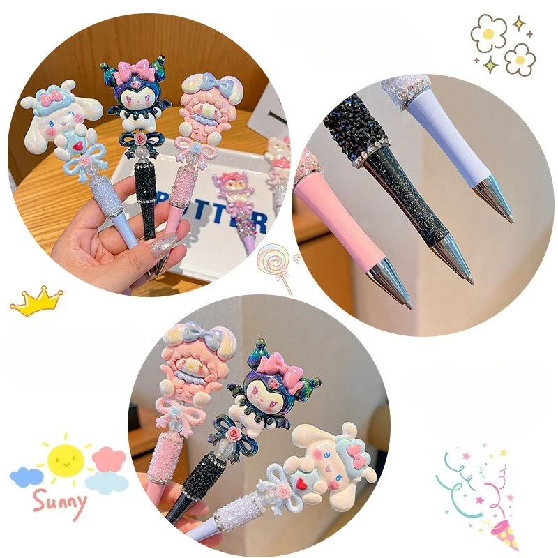 

Новая гелевая ручка Kawaii Sanrio, школьные принадлежности с мультяшным дизайном, блестящая ручка с бусинами в форме сердца для девочек, канцелярские товары, ручка для письма, учебные принадлежности, подарок