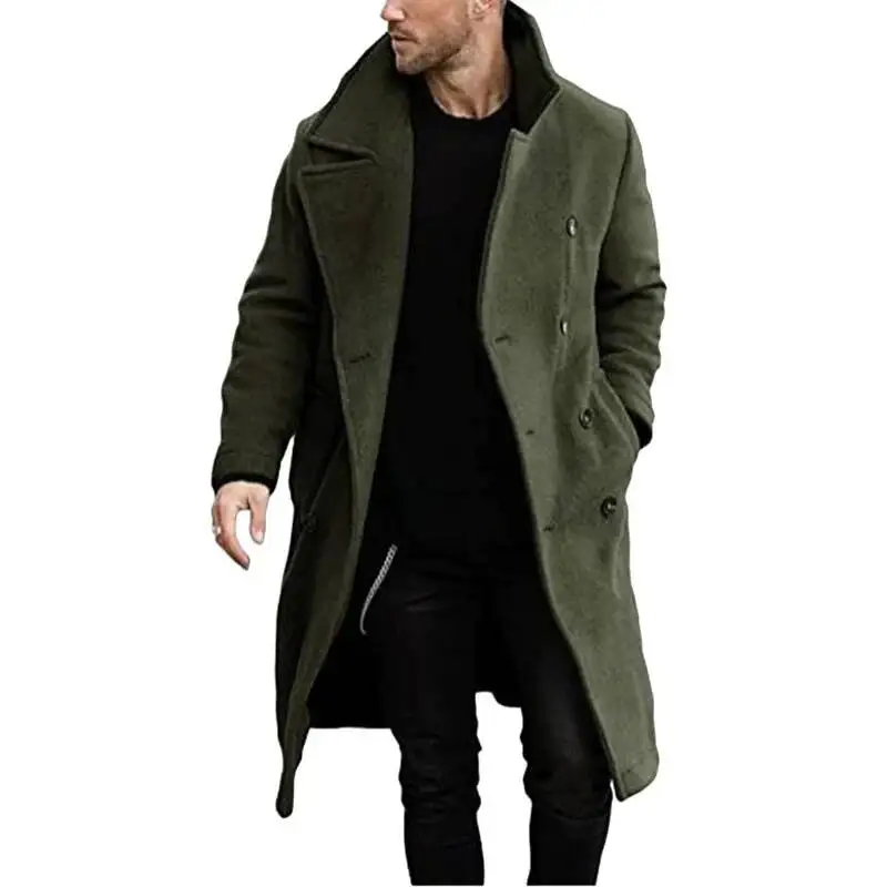 

Autumn Winter Men's Trench Solid Turn Down Collar Long Coats Male Fashion Double Breasted Smart Casual Woolen Windbreaker