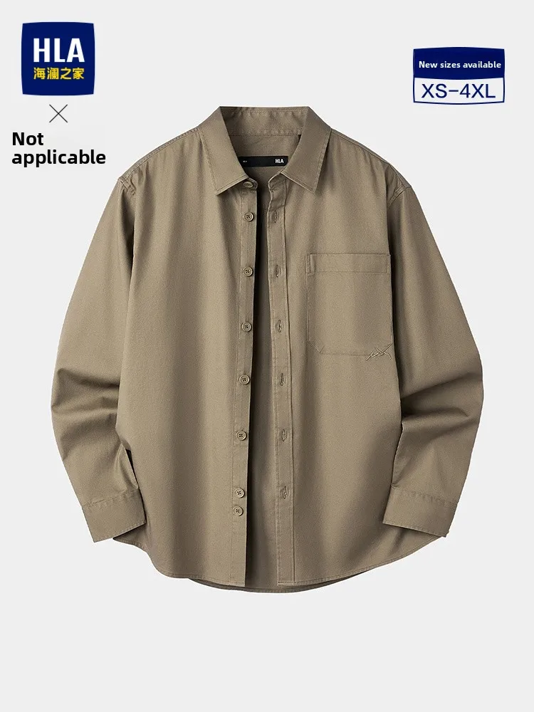 Fashionable Long Sleeve Shirt Casual Embroidered Pocket Men's Shirt HLA Sea-Land Home New Autumn Outerwear Standard Fit Cotton