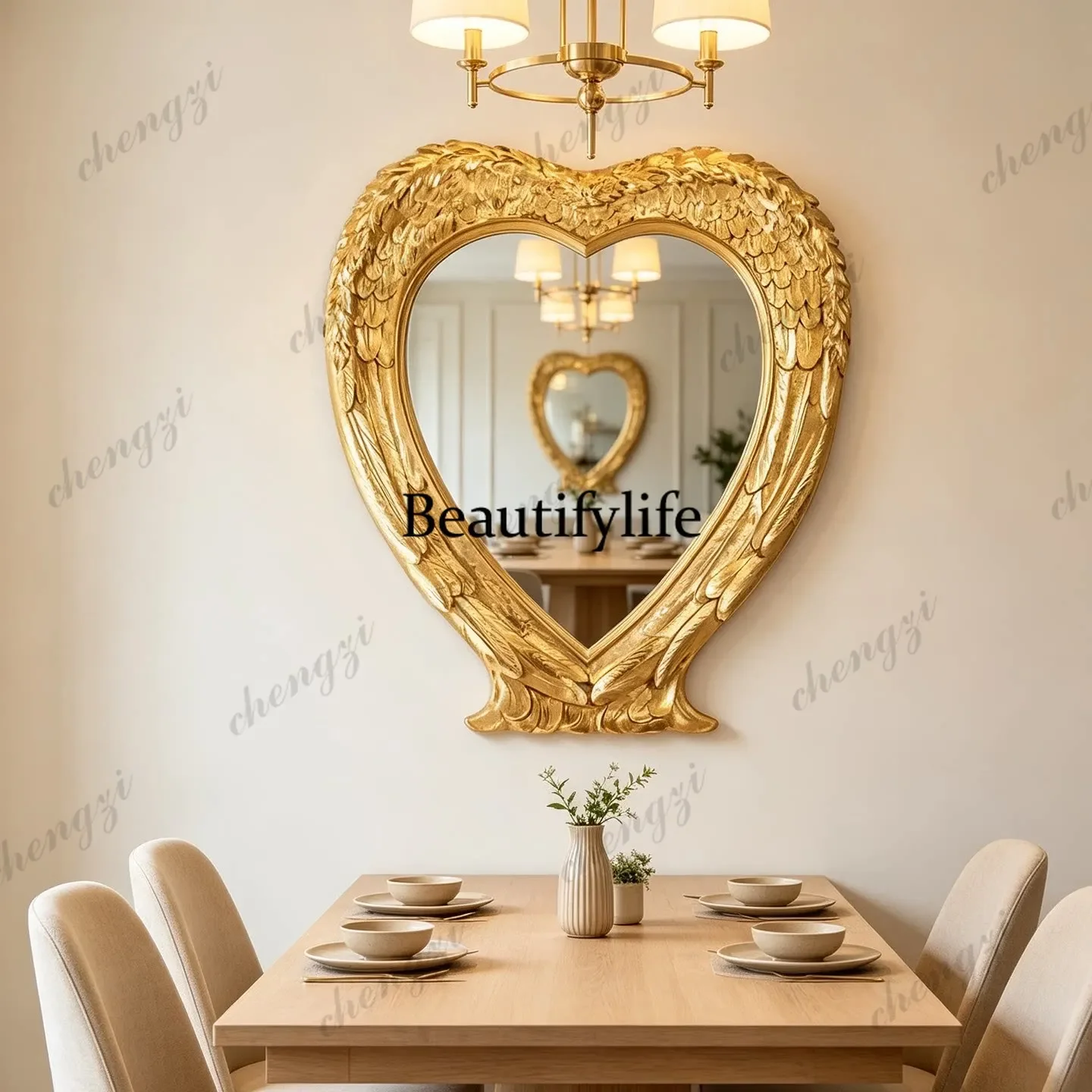 z183 French retro relief carved wings decorative mirror American living room entrance fireplace mirror European style