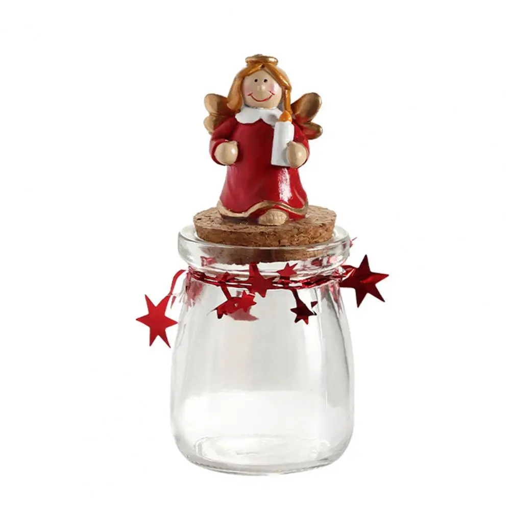 Christmas Candy Jar Reusable Glass Jar with Mini Xmas Figurine on Lid Multipurpose Small Candy Jar for Holiday Tiered Tray Decor