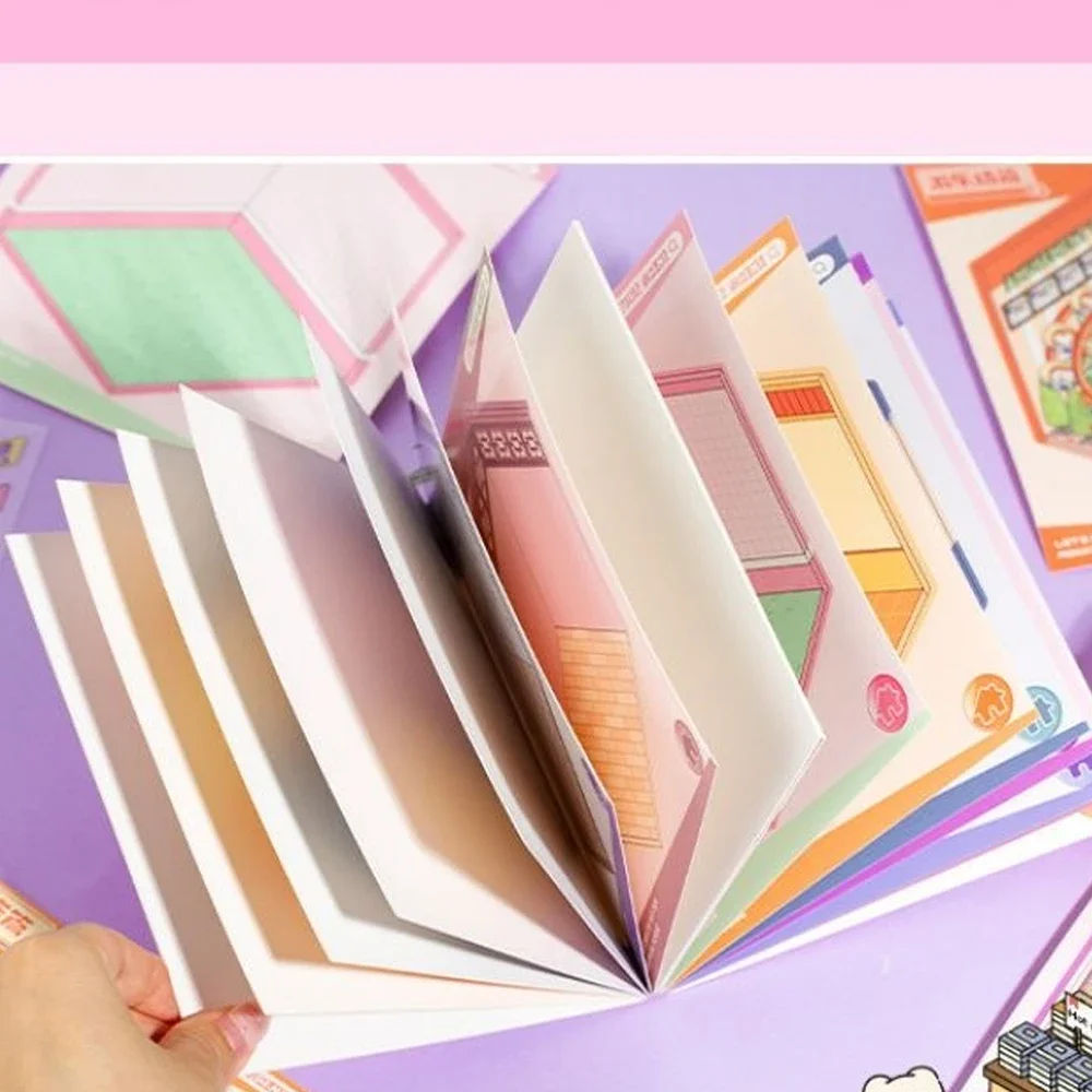 Cartoon 6/12Pcs Scenes DIY Landscape Sticker Book 3D Cabin Scene Sticker Pocket Birthday Festival Gift for Kid Child Student