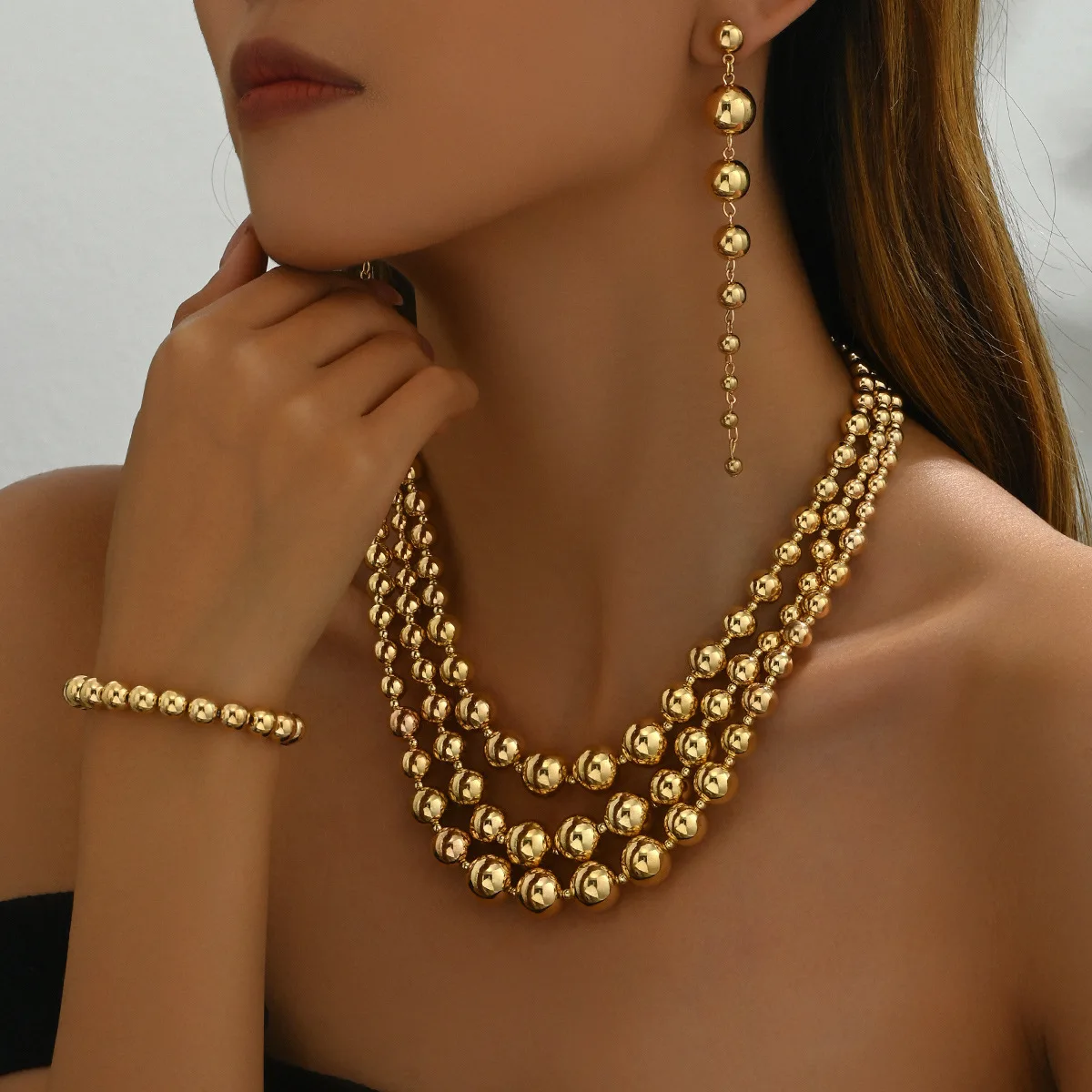 European and American spice style women's necklace earrings jewelry set beaded collarbone chain everything hand accessories