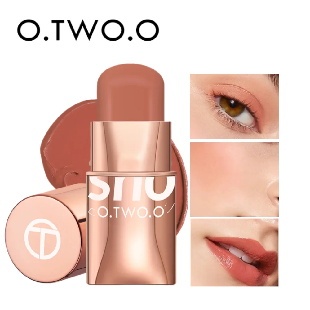 O.TWO.O 3-in-1 Lipstick Blush Eyes Shadow Multifunctional Makeup Waterproof Lightweight Lip Stick Cheek Cream Smooth Texture